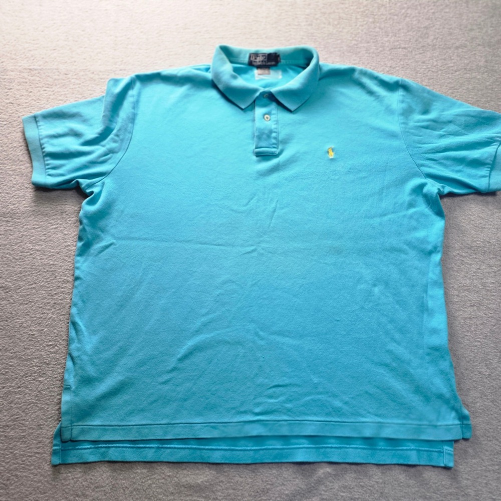Polo Ralph Lauren Mens Large Turquoise Blue Short Sleeve Cotton Pique Polo Shirt